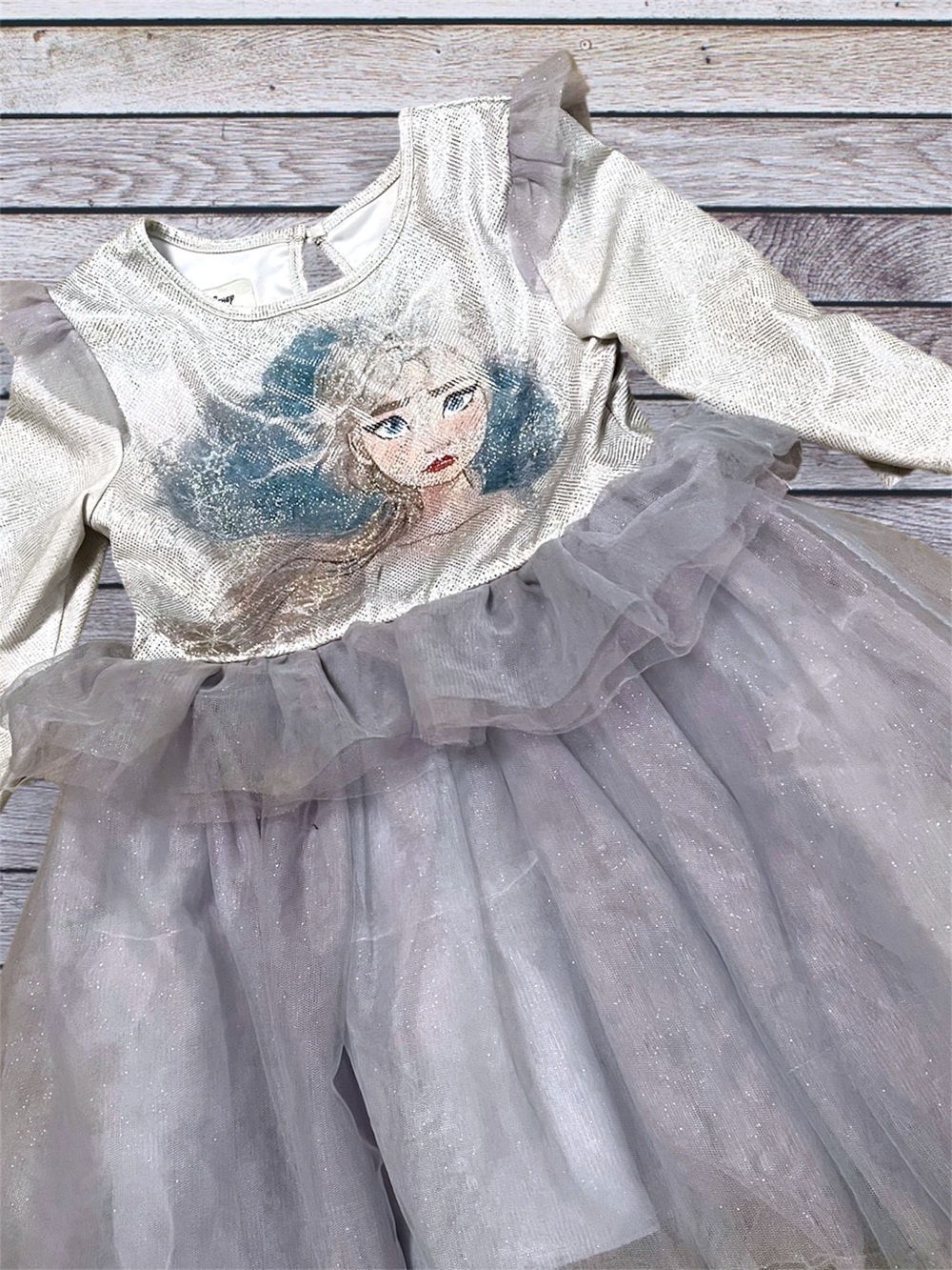 Disney Frozen White Iridescent Sequin Dress with purple tulle 5